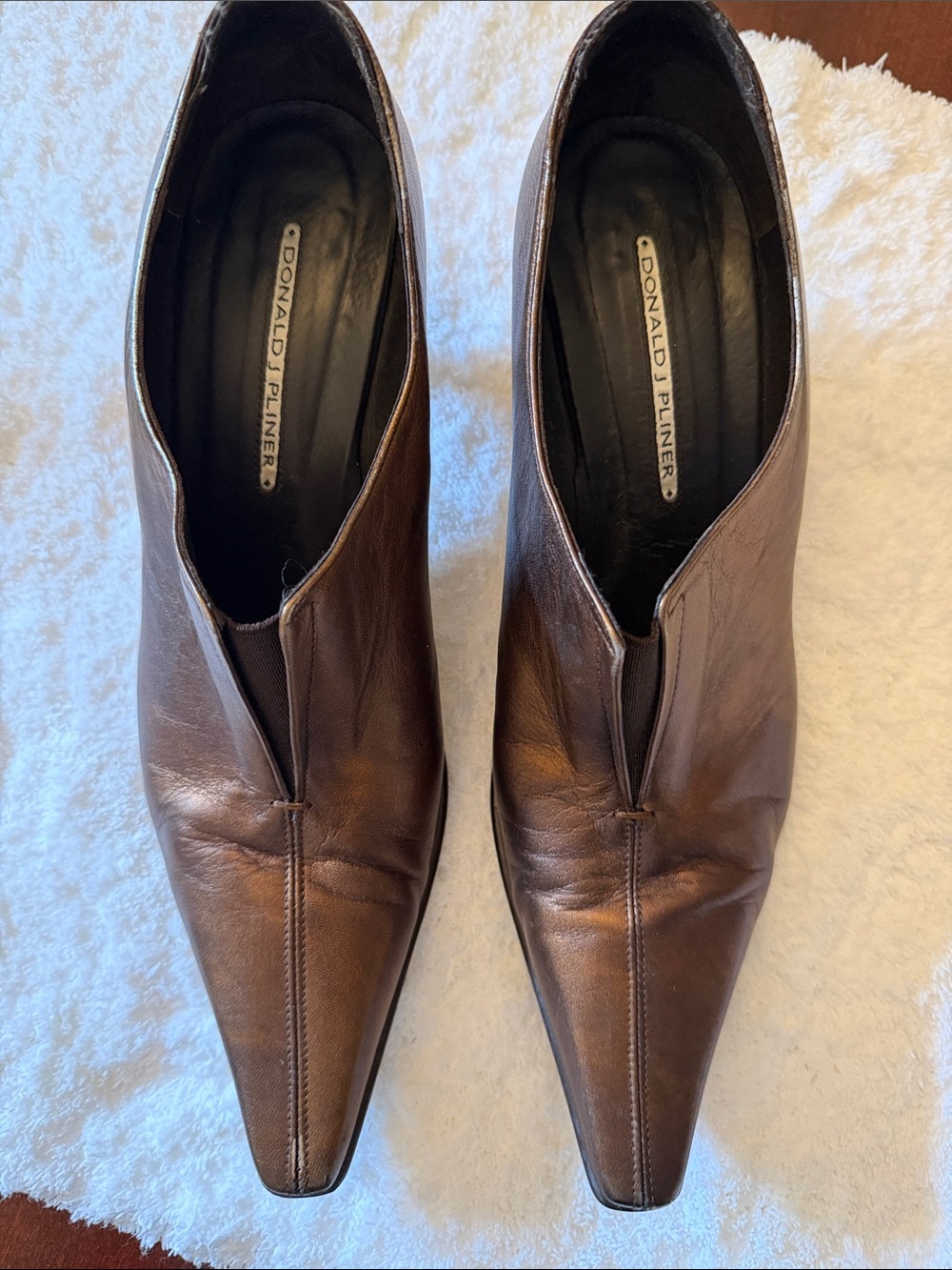 Donald J. Pliner Women's Brown Leather Heeled Ankle Boots - Picture 2 of 10